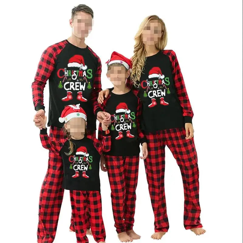 Maxy Family Matching Christmas Pajamas, Baby Romper/Letter Christmas Hat Print Long Sleeve Tops + Plaid Pants Sleepwear Set