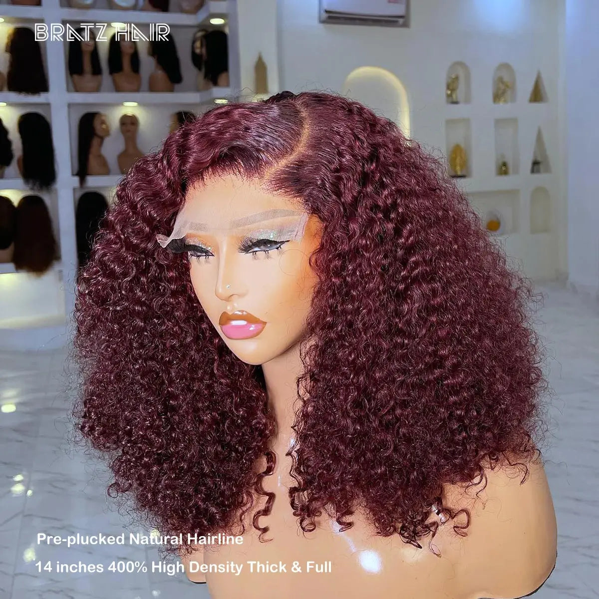 Maxy Glueless Wig Human Hair Ready to Waer 99j Burgundy Kinky Curly Bob Wig Preplucked Wine Color 4x4 5x5 HD Lace Bob Wig 400 Density