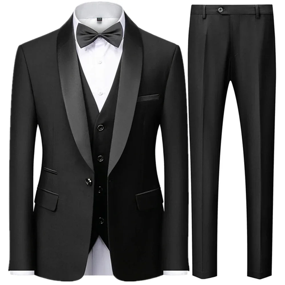 Visco Men\'s British Style Slim Suit 3 Piece Set Jacket Vest Pants / Male Business Gentleman High End Custom Dress Blazers Coat  S-6XL