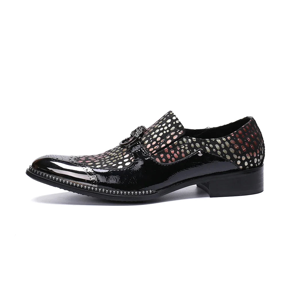 Amay Social Men Print Genuine Leather Shoes Italian Style Wedding Party Man Dress Shoes Pointed Toe Business Male Formal Suit Shoes