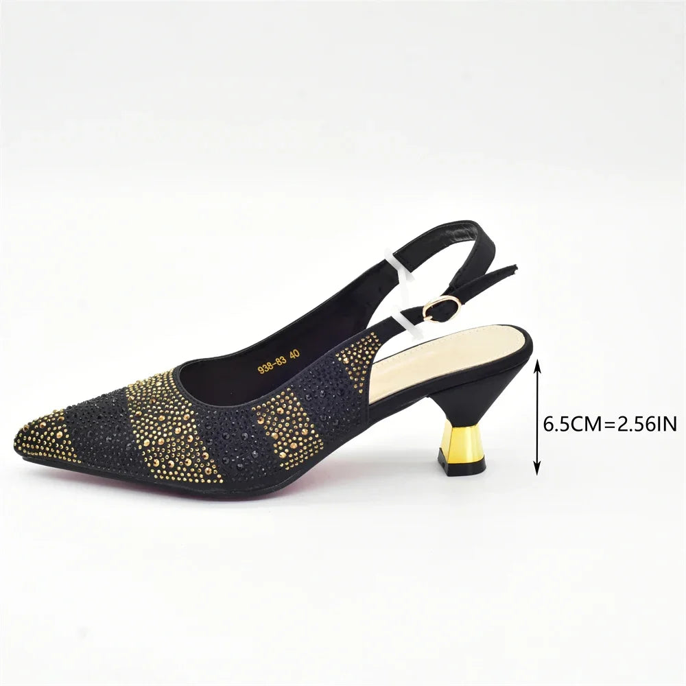 Maxy African Shoe and Bags Set for Wedding Women Shoes and Bags To Match Set with Rhinestone Italy Lady Pumps Women Shoes Luxury