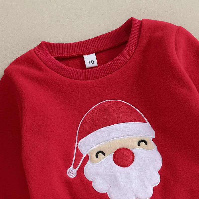 Maxy Toddler Boys Christmas Outfits Santa Embroidery Long Sleeve Sweatshirts and Solid Color Long Pants 2Pcs Clothes Set