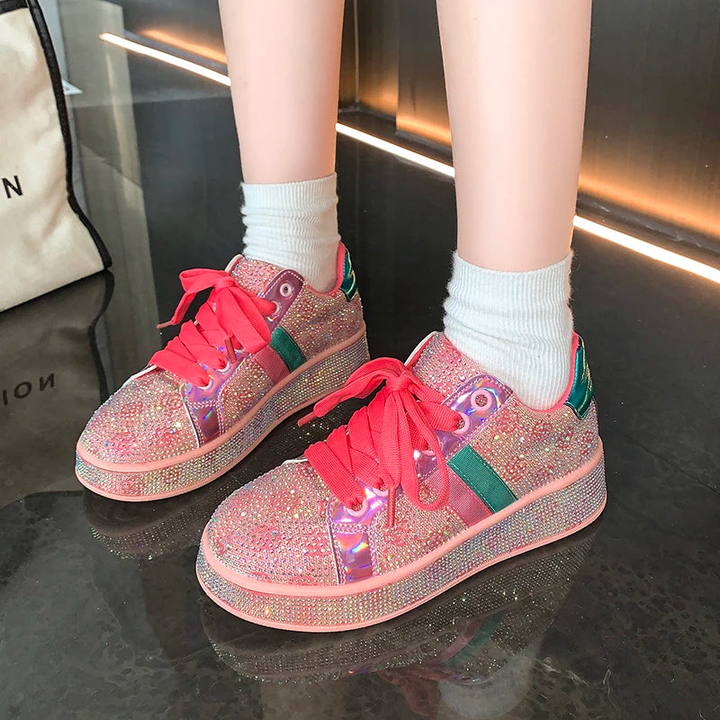 Women Sneakers 2024 New Sparkles Luxury Platform Designer Shoes for Woman Trainers Rhinestone Fashion Casual Sneakers Women