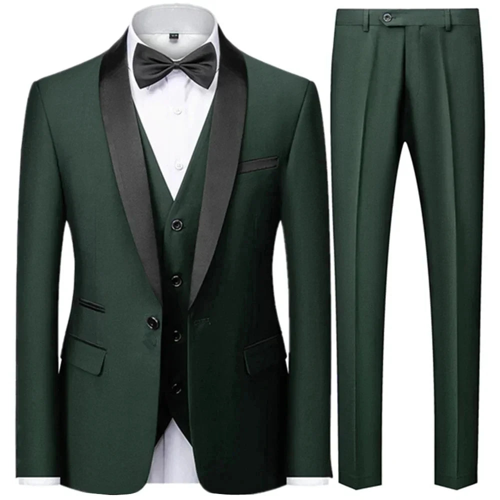 Visco Men's British Style Slim Suit 3 Piece Set Jacket Vest Pants / Male Business Gentleman High End Custom Dress Blazers Coat  S-6XL