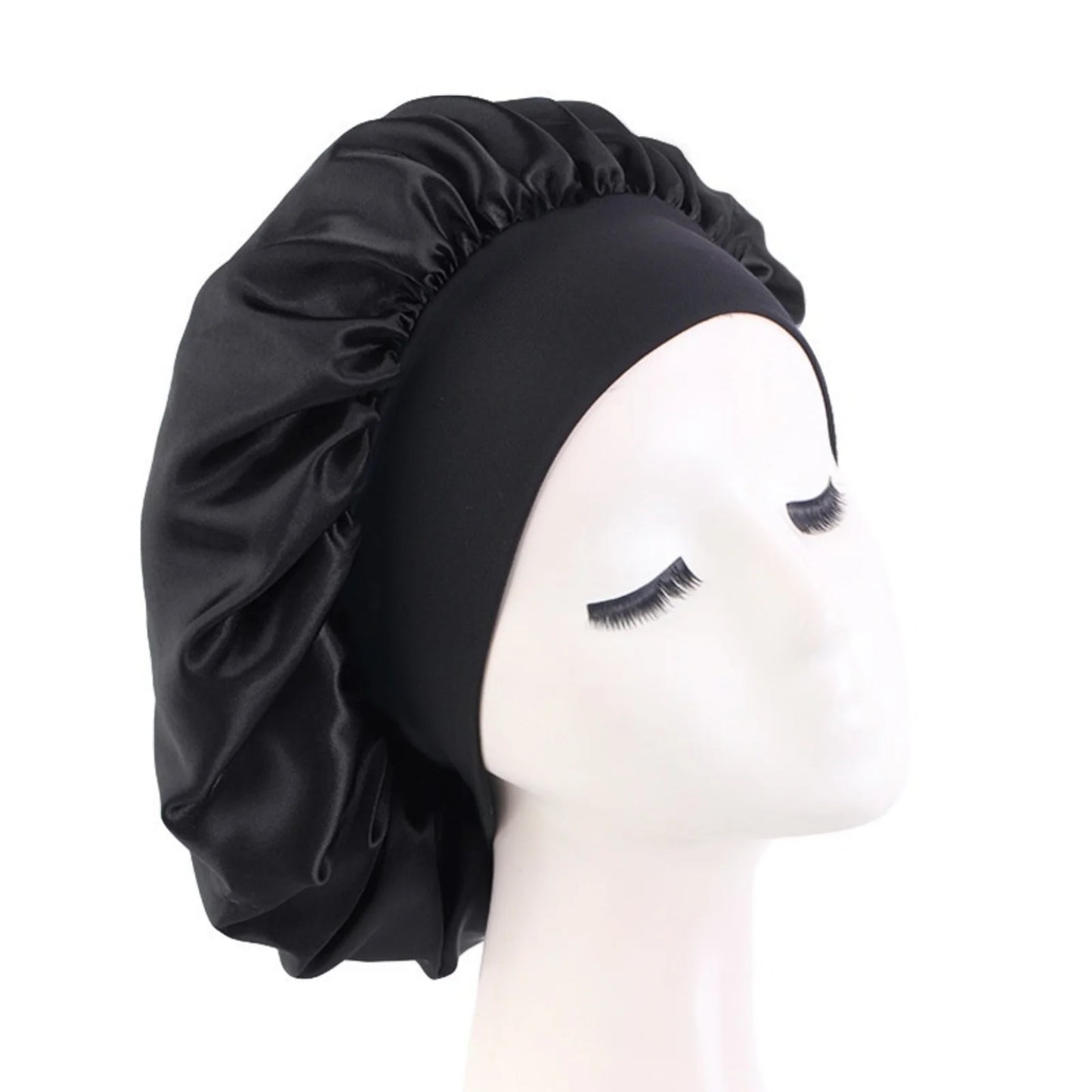 Maxy Women's Satin Solid Bonnets Wide-brimmed Night Sleeping Bathing Hat Unisex Head Wrap Elastic Band Cap Hair Care Bonnet