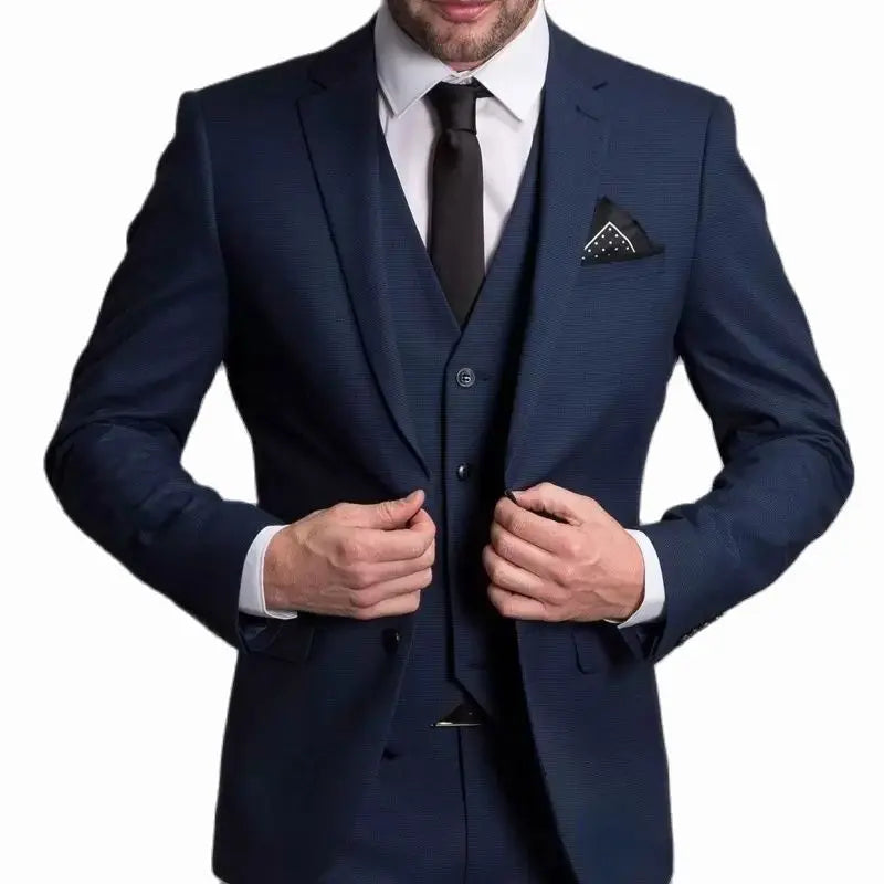 Amay Navy Blue Male Suits Slim fit Notched Lapel  Wedding Tuxedos 3 Piece Sets Tailor Made Business Mens Costume (Blazer+Pants+Vest)