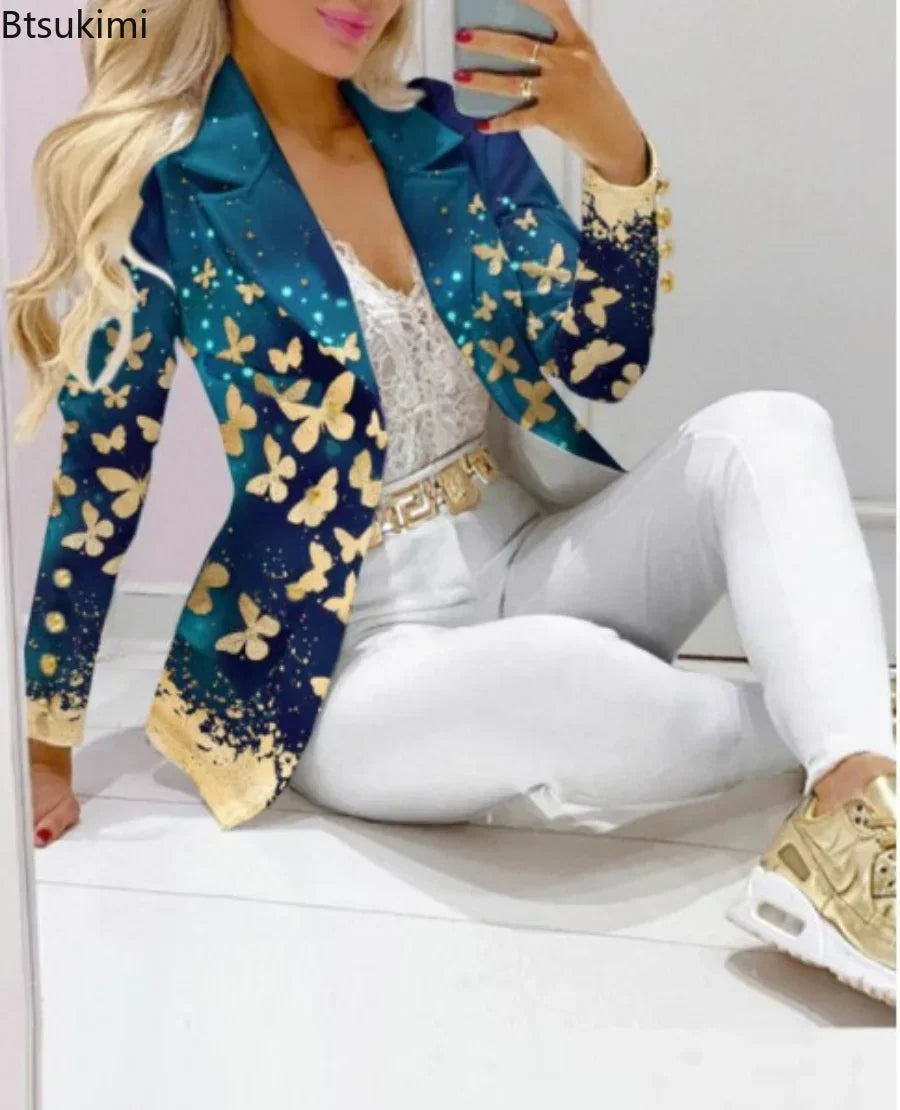 Maxy Women's Two Piece Set Formal Business Office Tracksuits For Women Outfits Elegant Blazer Suits Jacket + Pants Women Set Printted