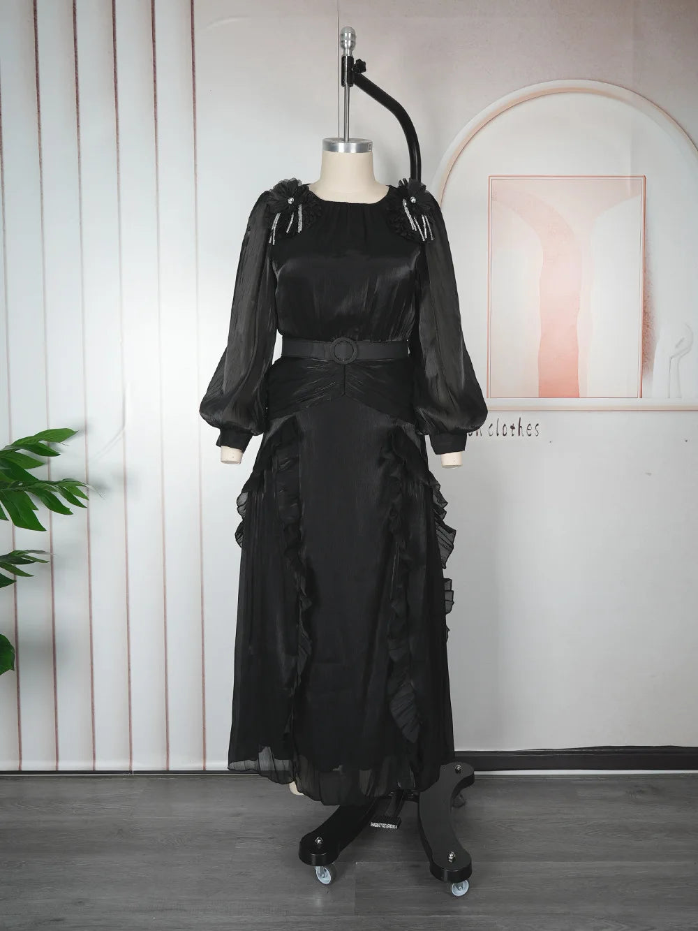Maxy New Luxury Pleated Party Dress Round Neck Plus Size Dashiki Abaya Women Evening Dress