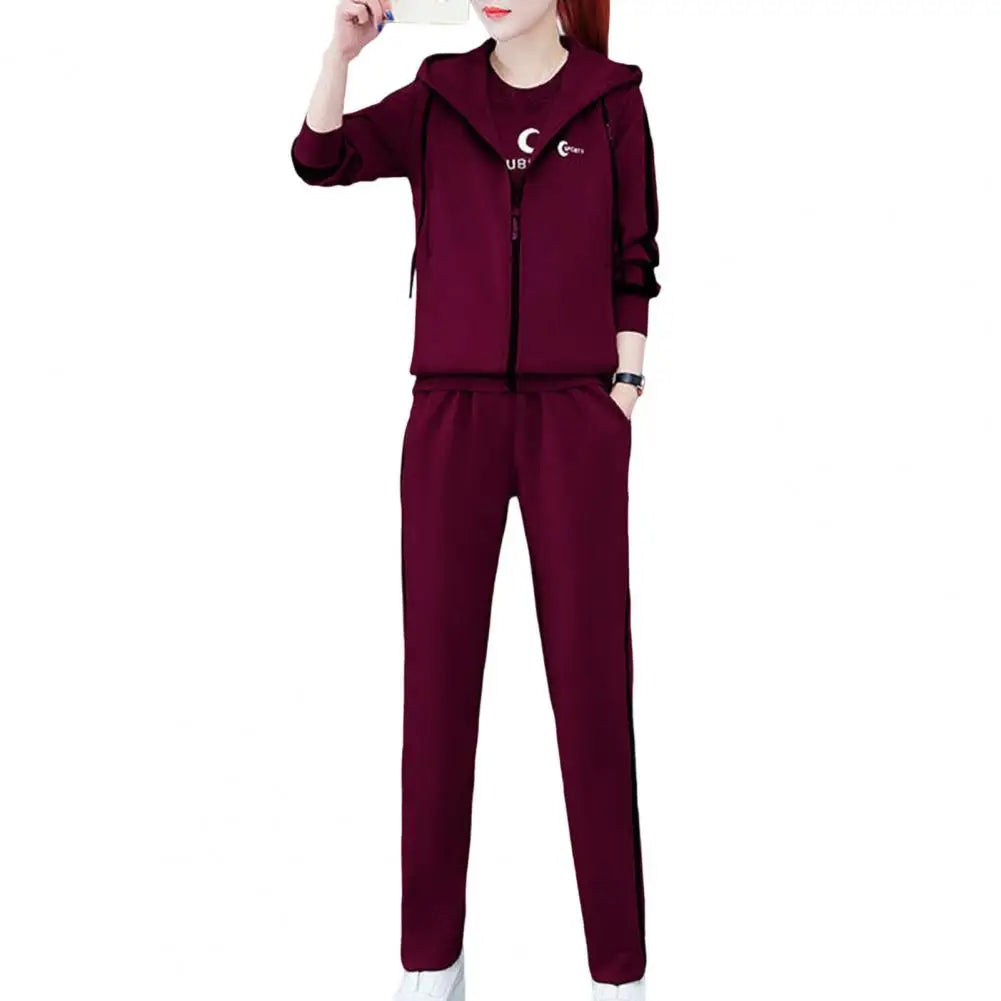 Stylish Suit Long Sleeve Casual Women Fashion Letter Print Top Vest Pants Sportswear Sweatshirt Pants Set Keep Warm