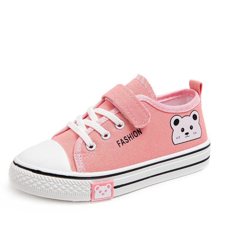 Maxy Flat Children Shoes Girls Sneaker Lightweight Cute Bear Kids Casual Sneaker Toddler Walking Sports Little Girls Canvas Shoe