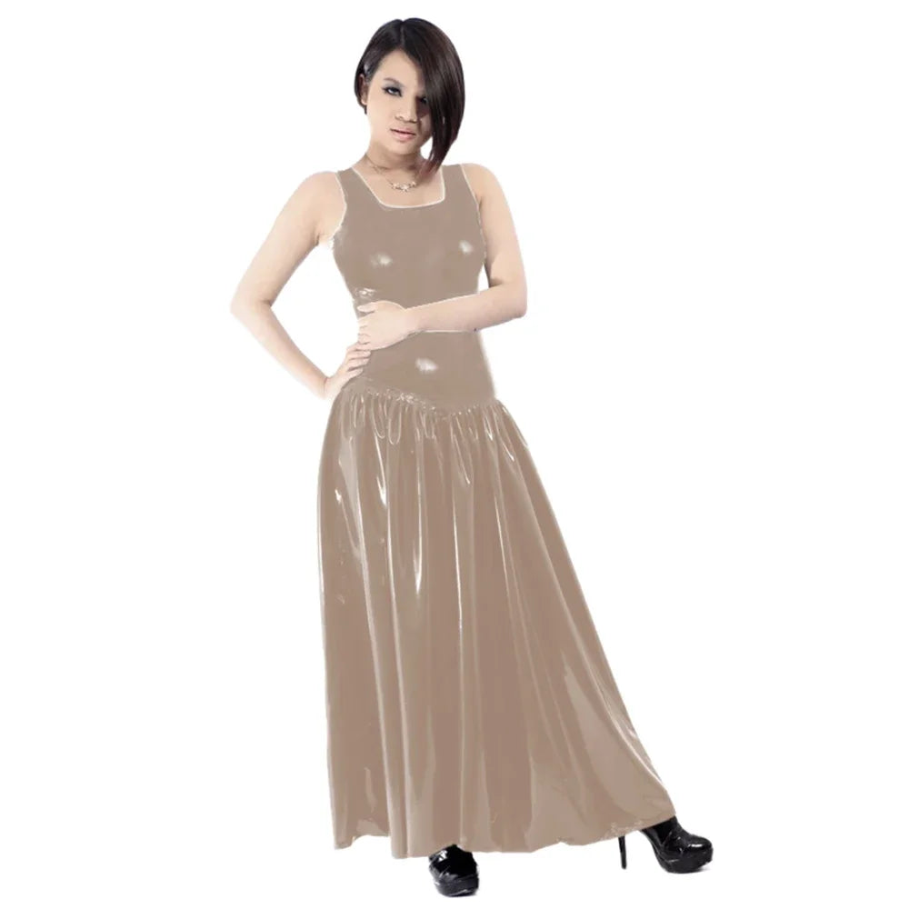 Maxy Women's PVC Tank Dress, Sleeveless Fit and Flared Dress, Raves Party Swing, Pleated Clubwear, Plus Size, Punk Fashion