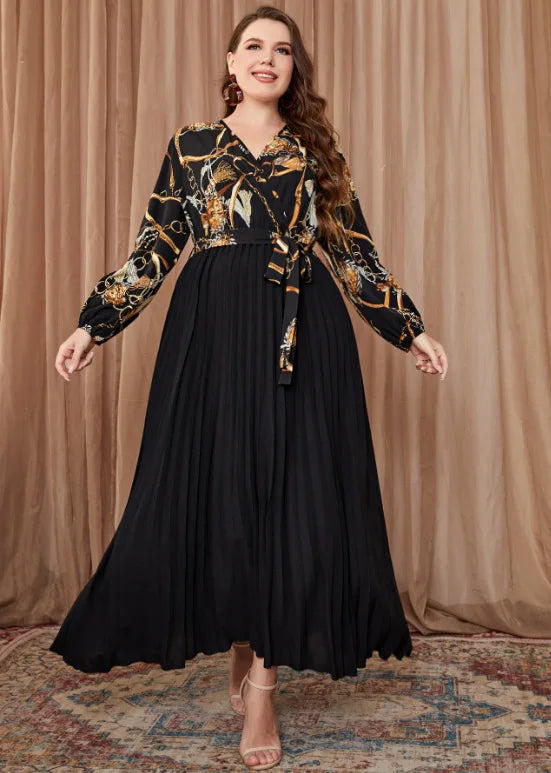 Plus Size Women Dresses New Colorblocking Temperament Elegant Dresses Large Size Fashion Casual Pleated Office Lady Dress 2023