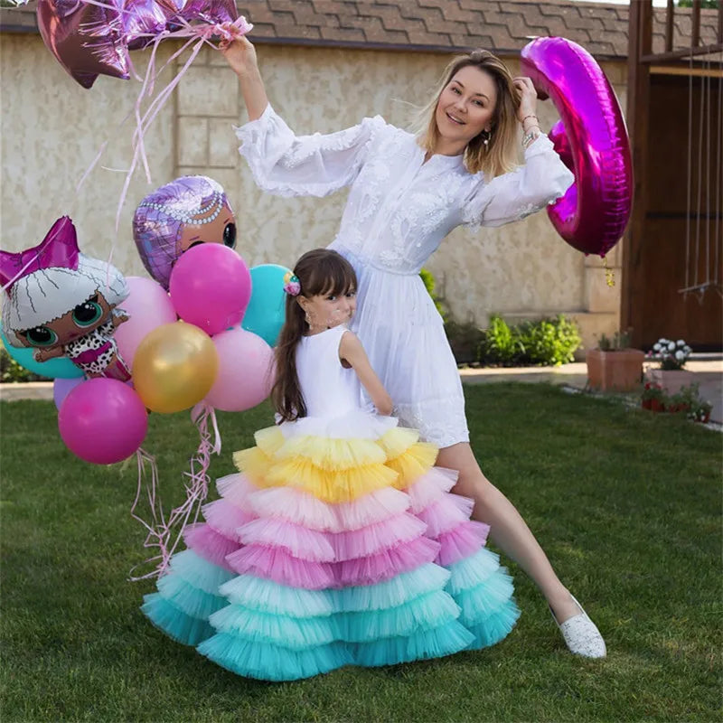 Maxy Baby Girl Princess Rainbow Layered Tutu Dress Infant Toddler Tulle Patchwork Vestido Evening Party Pageant Birthday  1-12Y