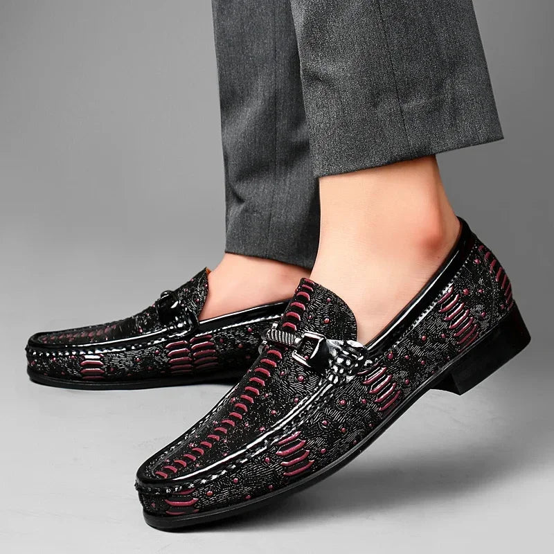 Amay New High-end Wooden Sole Business Leather Shoes Wine-Red Low-Heeled Loafers Genuine Leather Fashion Show Designer Wedding Shoes