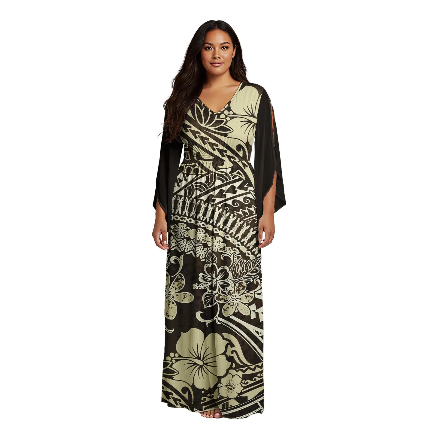 Maxy Latest Women's V-neck Dress Custom Sexy Evening Gown Polynesian Samoan Tribal Pattern Design Casual Dress