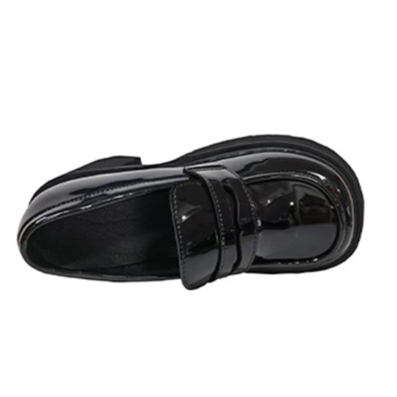 Maxy Chunky Platform Loafers Heel Patent Leather Slip on Casual Shoes Women Lady Office Shoes Japanese Lolita Black 10cm Heels Pumps