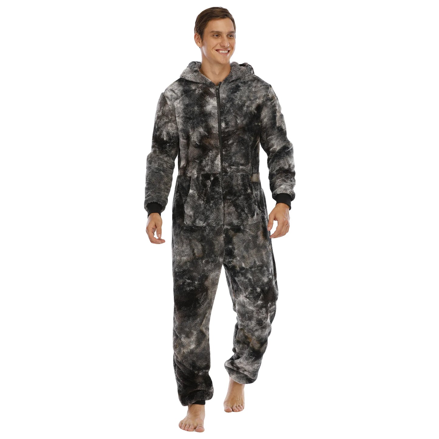 Maxy Tie-Dye Sleepwear Kigurumi Hooded Pajama Sets for Adult Men Pajamas Autumn Winter Warm Pyjamas Overall Suits