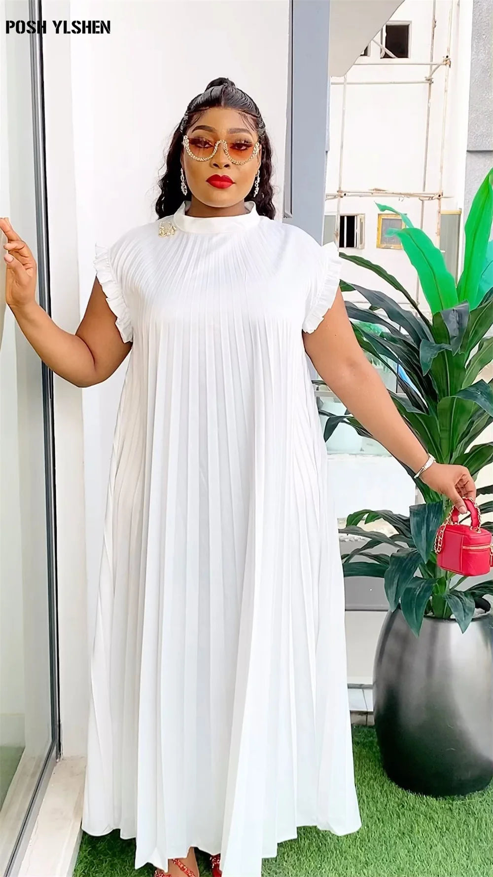 Maxy Pleated Abaya African Dresses for Women Summer Plus Size Traditional Nigeria Caftan Dress Abaya Musulman Robe Femme Clothes