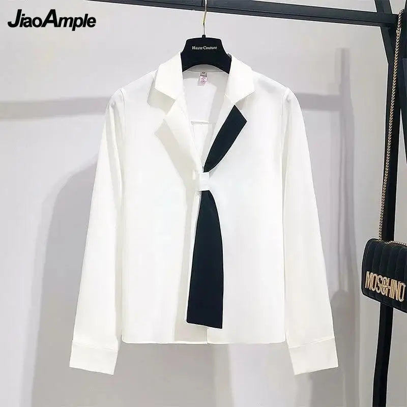 Amay Girl White Shirt Top Midi Skirt Two-piece Women's Professional Suit Korean Fashion Elegant Blouse Dress Set Female Clothes