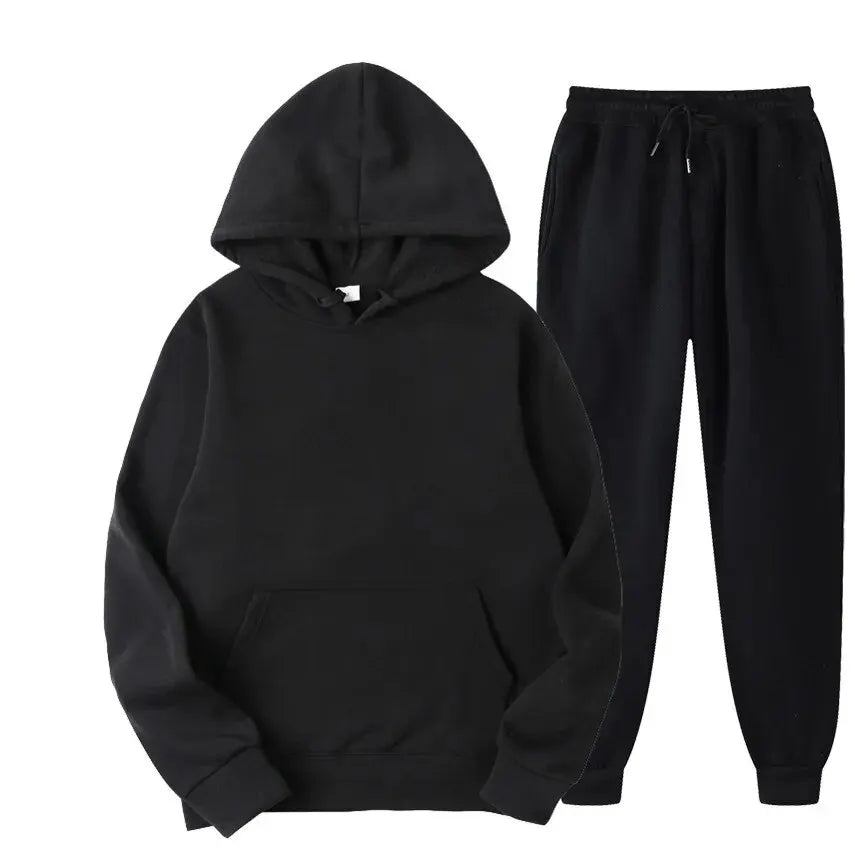 Men's Autumn and Winter New Solid Color Hoodie+pants Two-piece Set Fashionable Casual Sports Set Size S-4XL