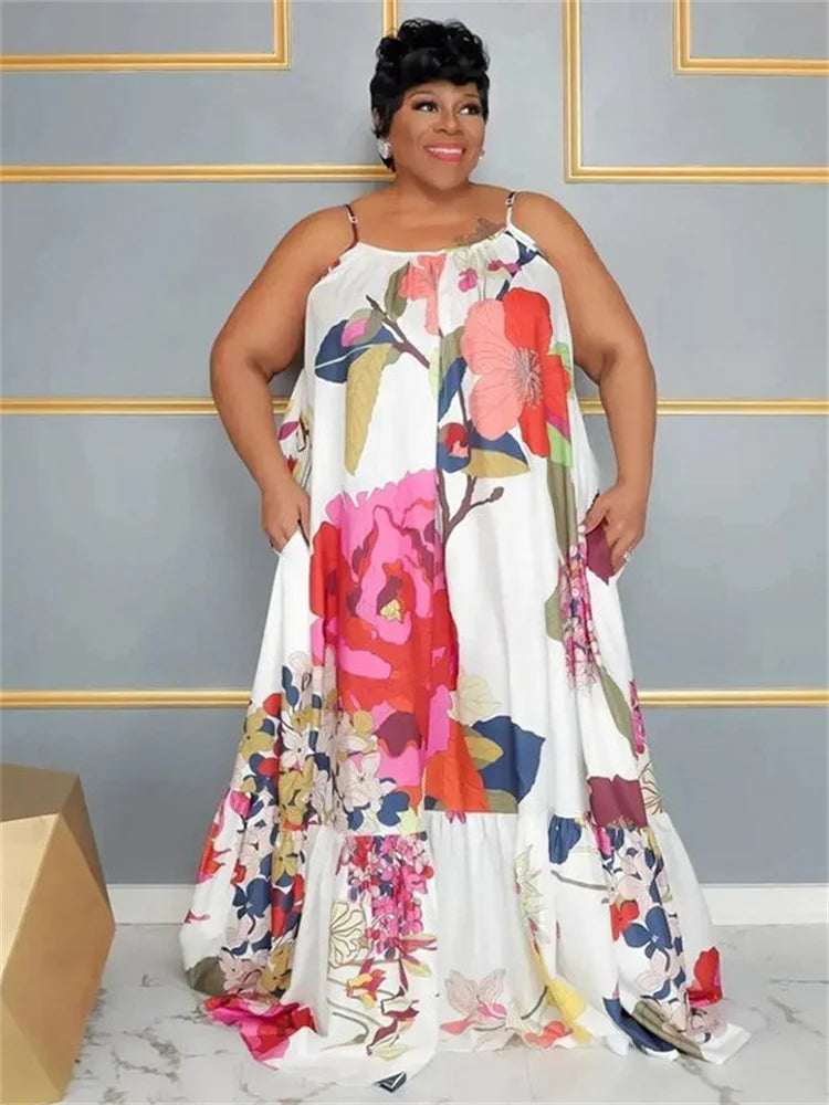 Wmstar Plus Size Women Clothing Dress Summer 2023 Slip Flower Print Dress Elegant Full Length Max Dresses Wholesale Dropshiping