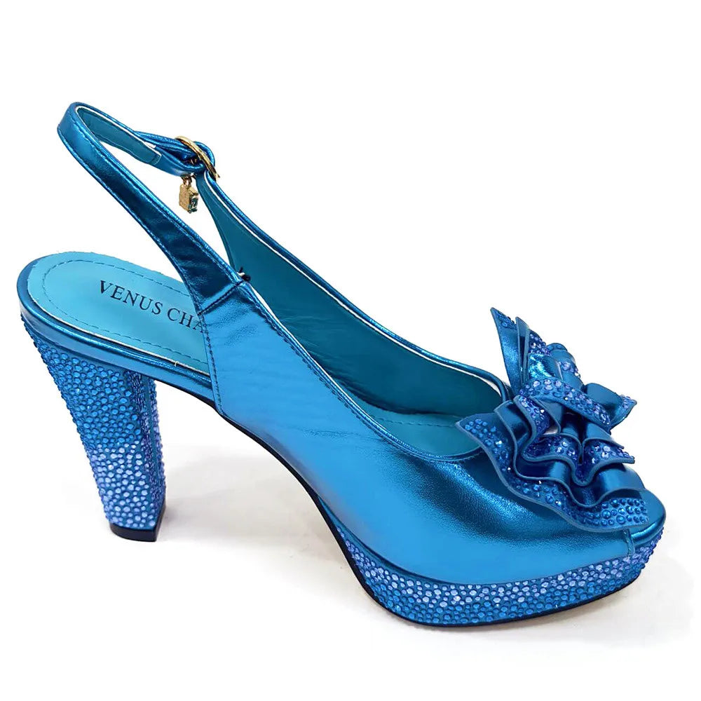 New Designer Specials Maxy Women Heels Shoes and Bag Set Sky Blue Color Comfortable With Rhinestone for Party