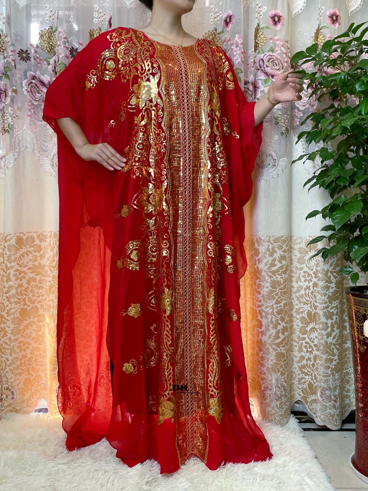 Maxy New Middle East Loose Large Size Dubai Chiffon Elegant Temperament Sequined  Spring Traditional Ethnic Style Dress
