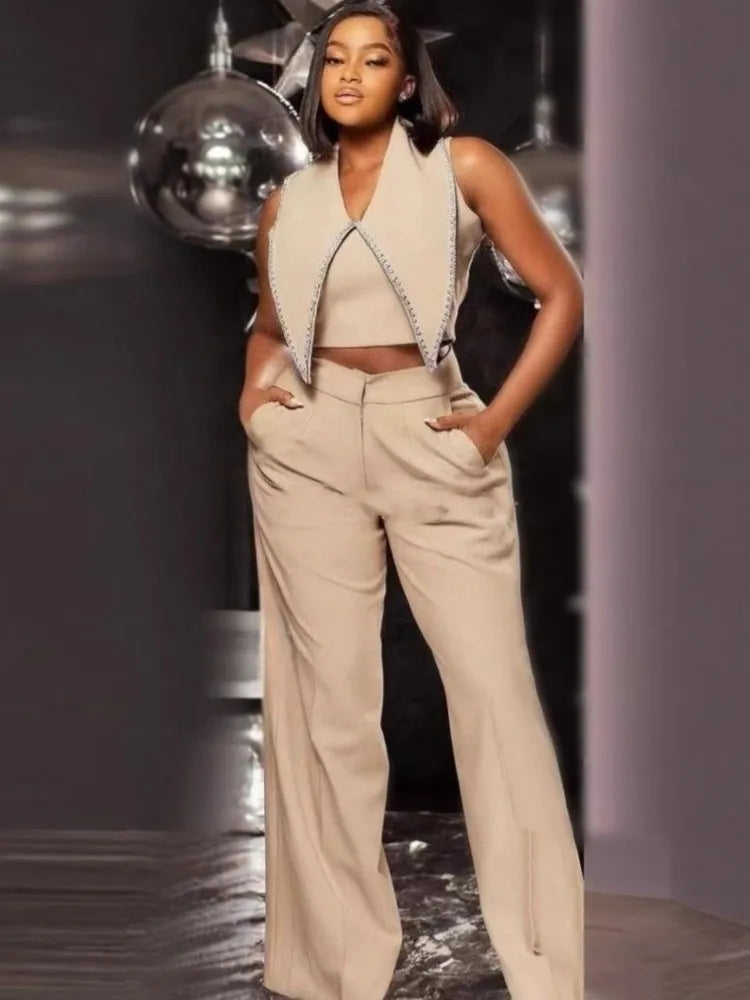 Maxy 2 Piece Set African Clothes for Women Tops and Wide Legs Pants Suits 2025 Spring Summer New Casual African Clothing Outfits Sets
