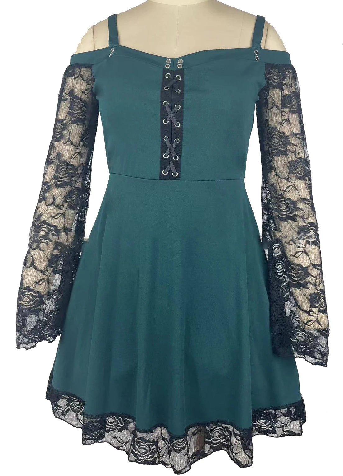 Maxy Women's Summer Gothic Mini Dress Large Size Sexy Off Shoulder Lace Bodycon Dresses Flared Sleeve Bandage Party Plus Size