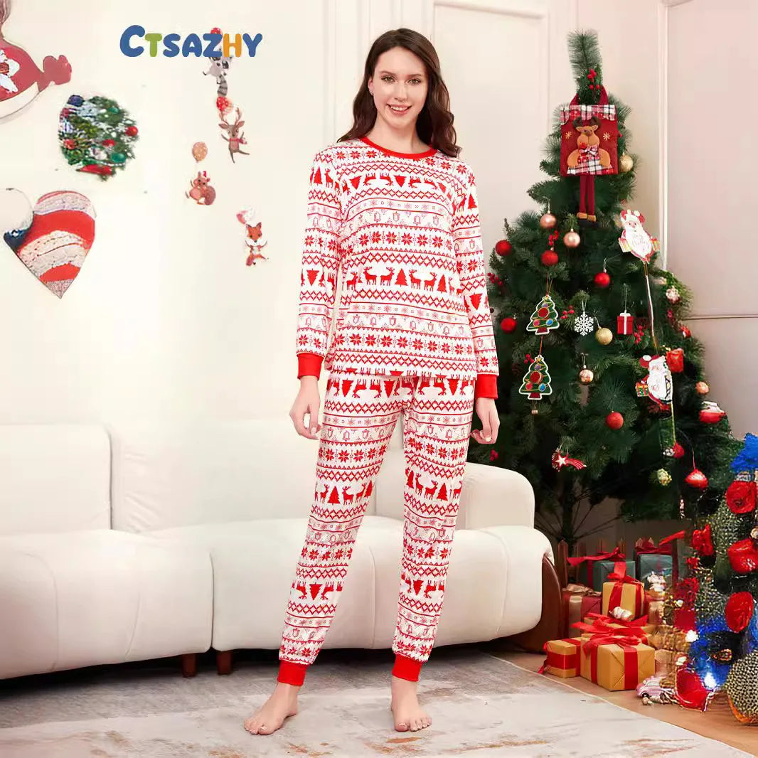 Family Christmas Family clothing Autumn and winter home clothing Elk cartoon round neck Family holiday 2 pajamas pajama pants se