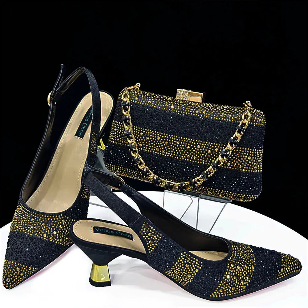 Gaxy New Arrival Special Style Italian Design African Women Shoes and Bag Set Nigeria Ladies Shoes and Bag in Coffee Color