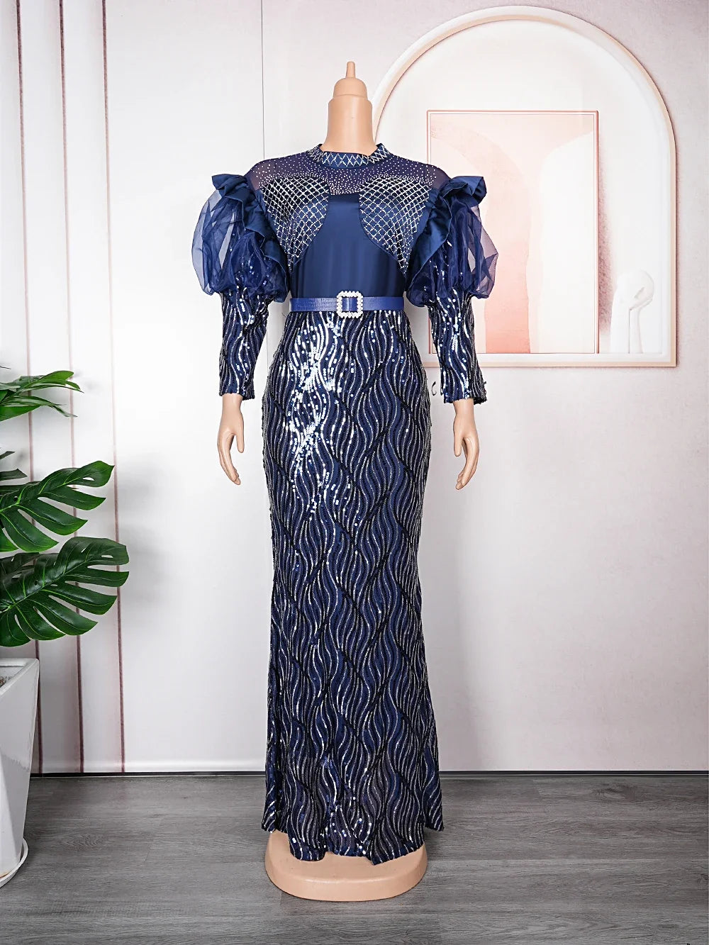 Maxy Plus Size Luxury Sequin Evening Party Long Dresses for Women Dashiki Ankara Turkey Outfits Gowns Africa Clothing