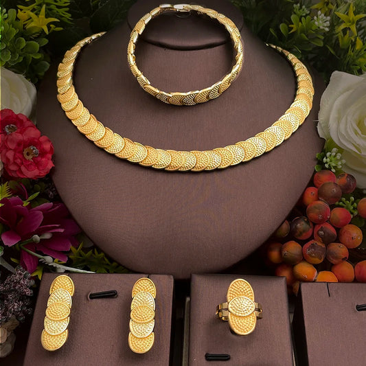 Maxy Ladies Jewelry Necklaces And Earring Set Round Design Earrings Bracelet Party Gifts for Wedding Jewelry Set