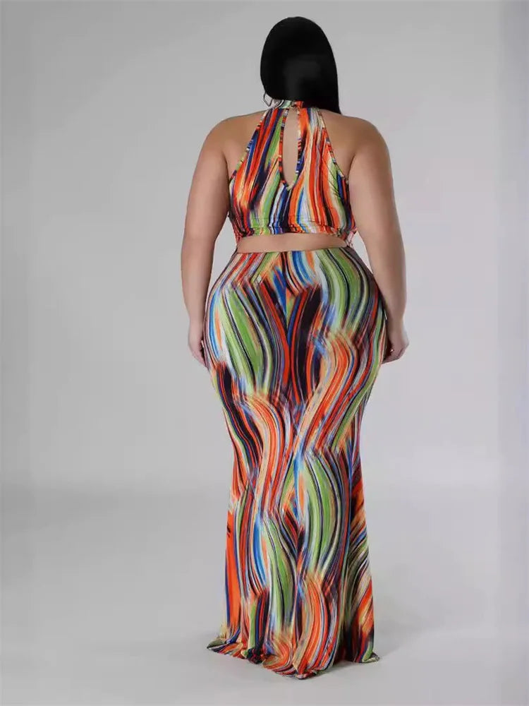 Wmstar Plus Size Dresses for Women Sleeveless Print Secy O Neck Open Back Maxi Long Dress Summer Holiday Wholesale Dropshipping