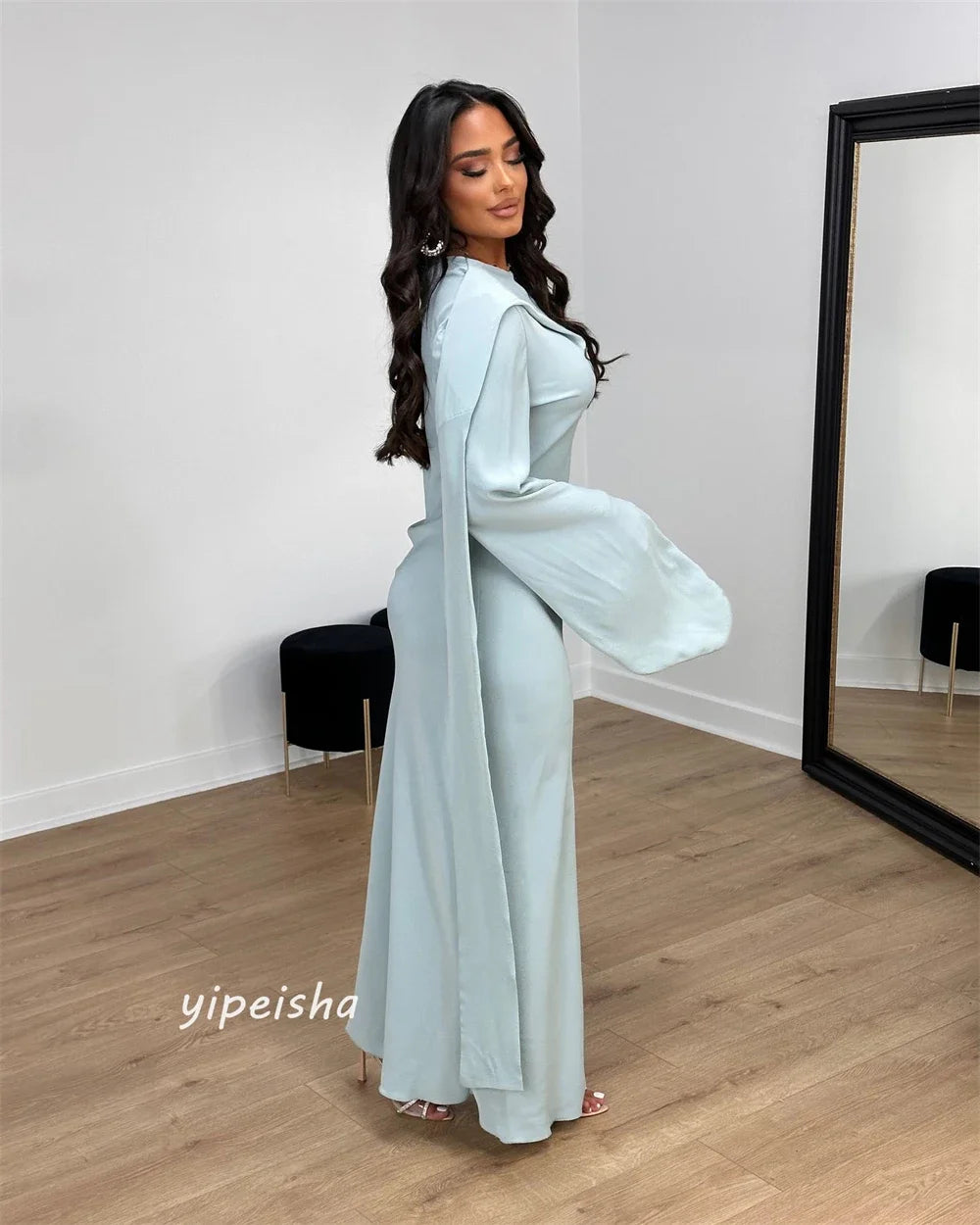 Maxy Customized Prom Gown Jersey Draped Ruffles Pleat Cocktail Party A-line O-Neck Exquisite High Quality Occasion Long Dresses Women