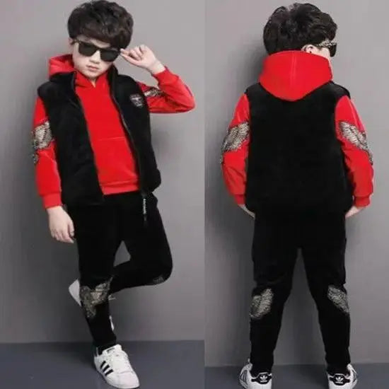 Maxy 2024 Winter Boys tracksuit Autumn Toddler Teenager Clothes Warm velvet jacket + Sweater + Pant Children Kids 8 9 10 11 12 year