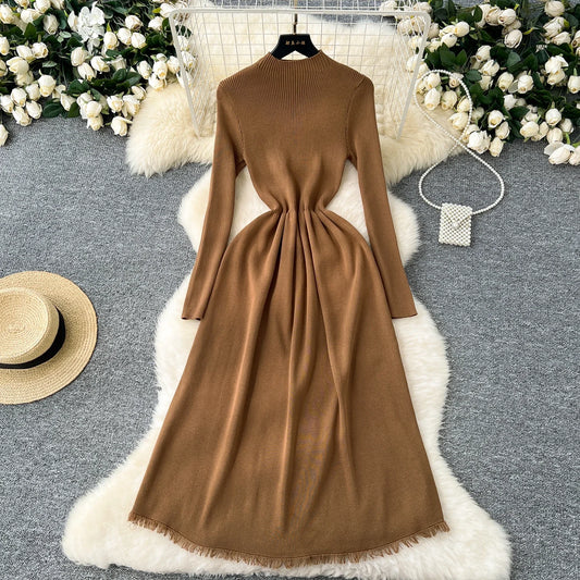 Maxy Chic Women Two-Piece Sets Basics O-neck Single Breasted Vest and Slim Long Sleeve Knit Dress French High Street Winter Clothing