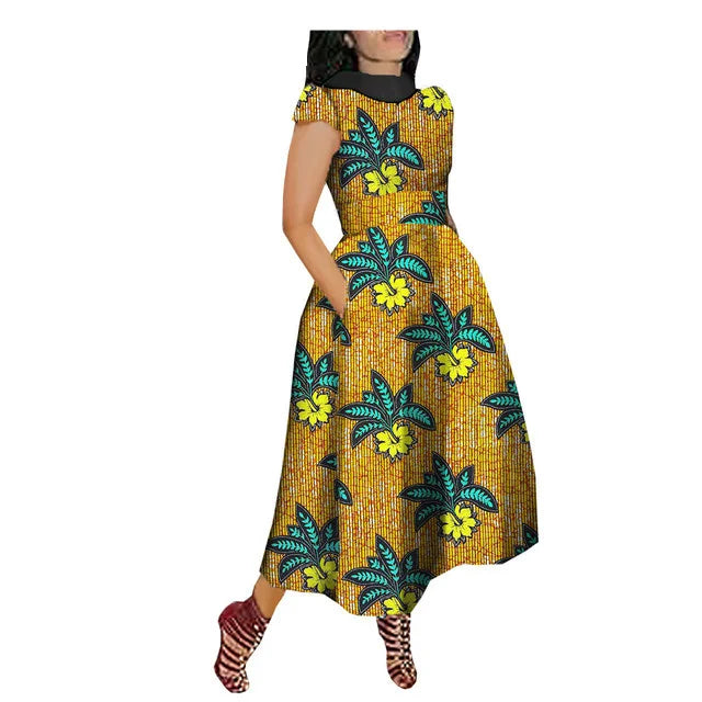 Maxy African Maxy Dress for Women Private Custom V-Back Short Sleeve Turn-down Collar Plus Size Casual Dress Ankara Attire Party Prom