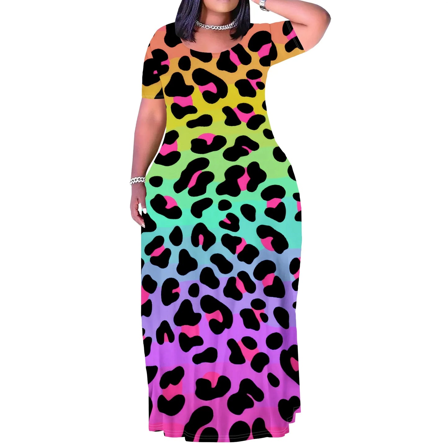 Maxy Plus Size Long Dress Sexy Outfits for Women Printed Loose Cute Dress