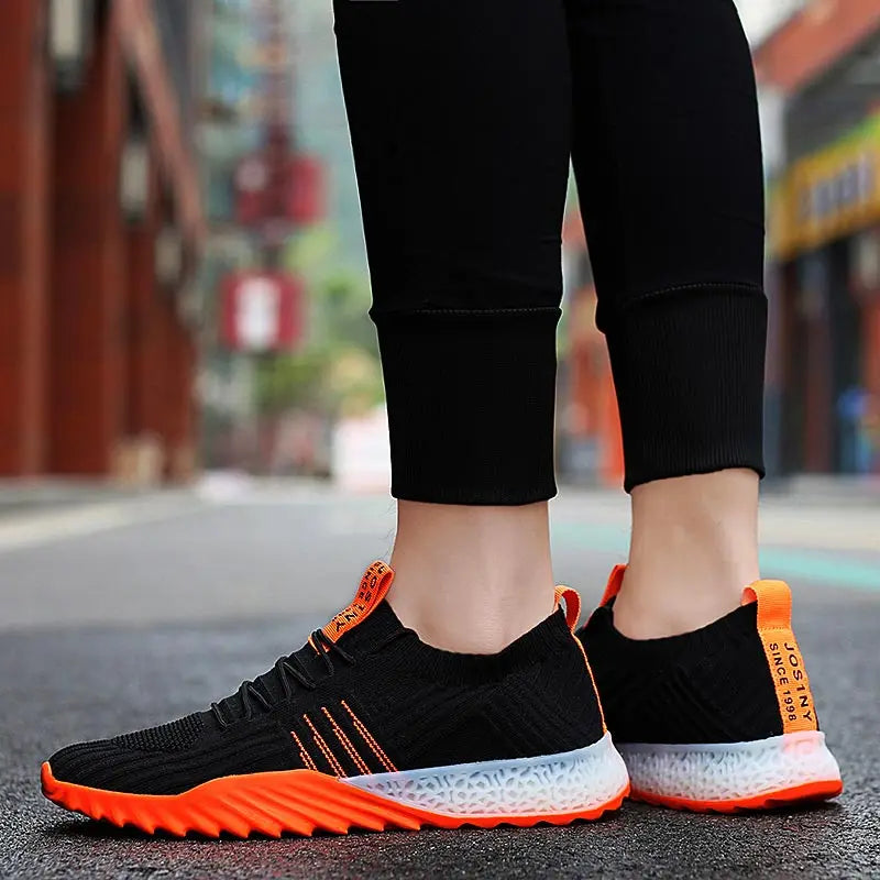 Plus Size Light Weight Air Mesh Men Sport Shoes Women Sneakers Man Black Orange Breathable Running Shoes Men's Sports Gym D-436