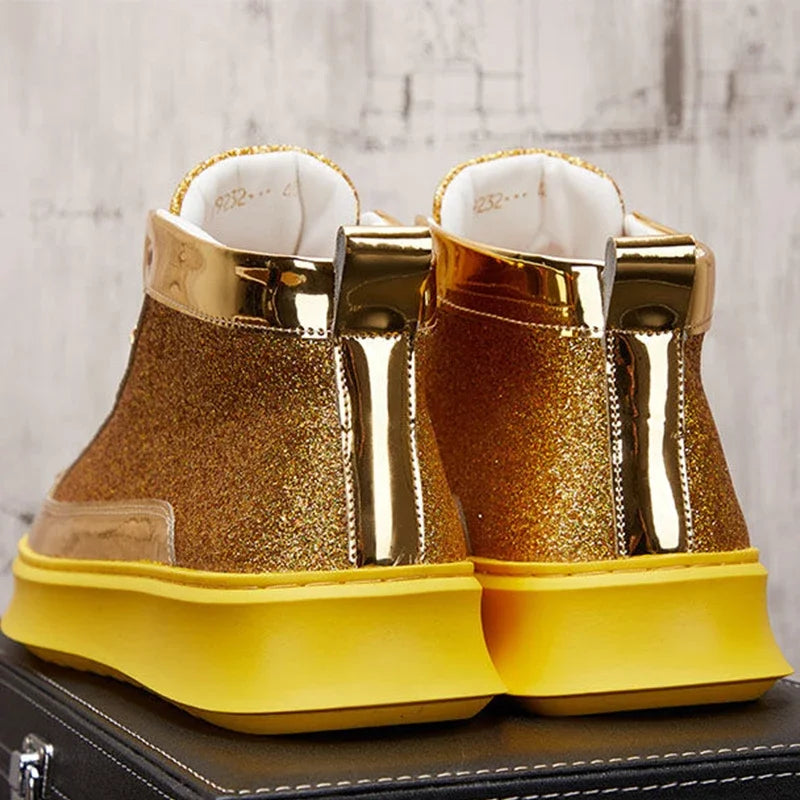 Amay Fashion Y2K boots for men shine leather metal decoration high top boot luxury shoes hairdresser Casual Male sneakers Botines