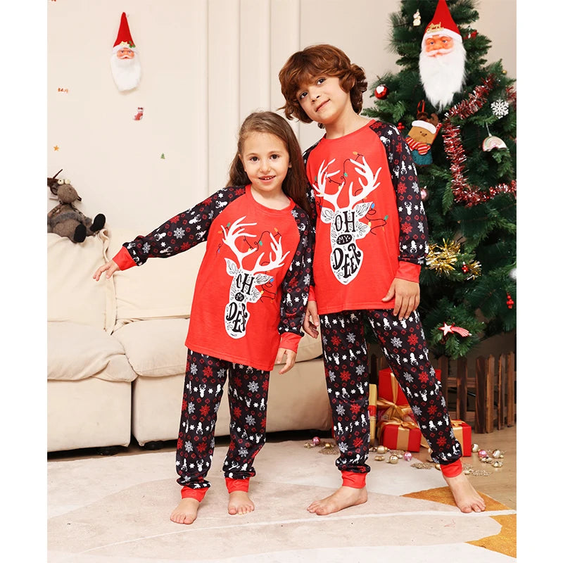 Christmas Family Matching Pajamas Set 2024 Xmas Deer Adult Kids Pyjamas Baby Jumpsuit Family Look Mother Father Son Dog Clothes