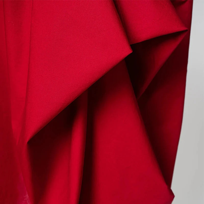 Maxy Oenocyan Stylish Women's Elegant Party Dress Solid Red Long Sleeves Stand-Collar Loose Prom Midi Dresses For Women
