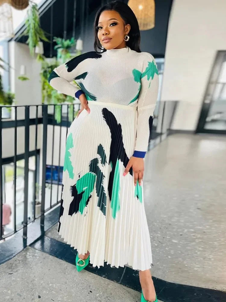 Maxy Two Piece Set Tops And Pleated Skirt Suit Women Clothing African Dashiki Wedding Party Traditional Robe Ankara Outfits Kaftan
