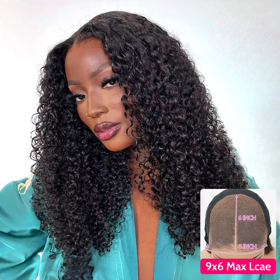 Maxy Kinky Curly Lace Front Wig Wear And Go Pre Bleached Knots 6x9 Curly Glueless Wig Human Hair Pre Cut PrePlucked ISEE Hair Wig