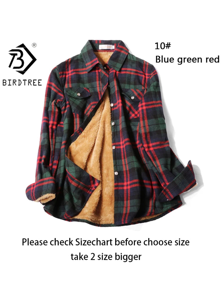 Maxy Women Plus Velvet Thicken Plaid Shirts Winter Warm Coat Jacket Brand Woman Clothes Fleece Tops Female Casual Outerwe T26701J
