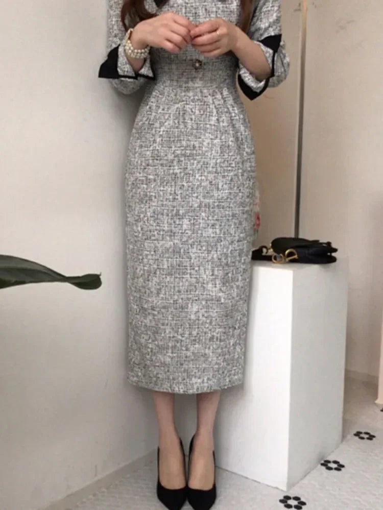 NMZM Fashion Comparison Lace up Waist Thick Twill Dress 2024 Autumn/Winter New Thickened Mid Barrel Women's Dress