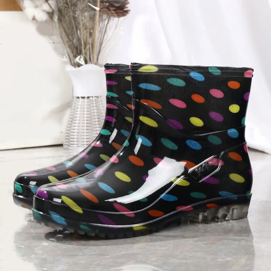 Maxy Fashion Rain Boots Womens NonSlip MidCalf Length Waterproof Shoes Rubber Boots Short Tube Winter Cotton plus Kitchen Rubber Shoes