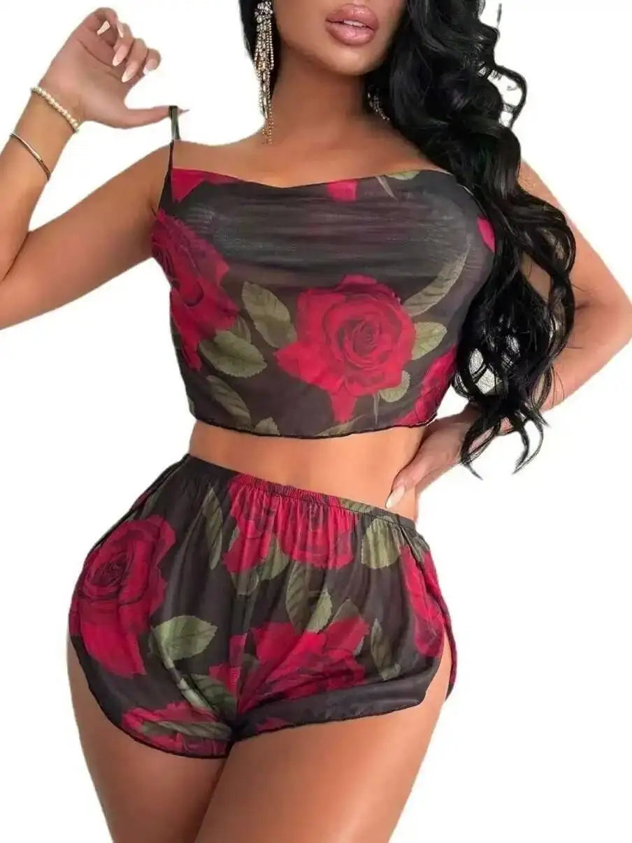 Maxy Floral Printed Shorts Set Women Swimsuit Two-Piece Female Swimwear Backless Bathing Summer New Fashion Vacation Beachwear
