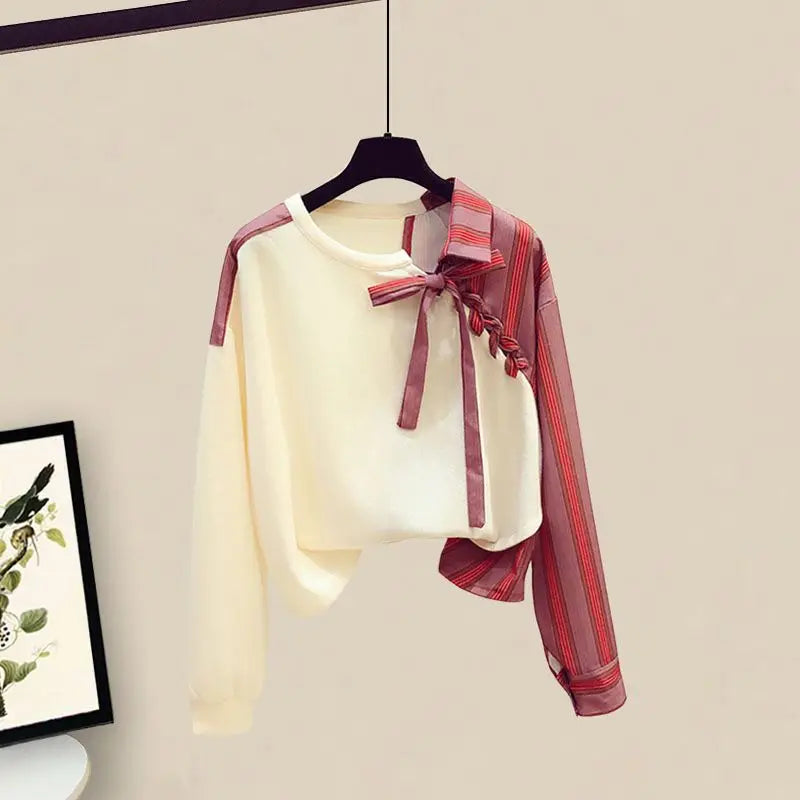 Maxy Casual Drawstring Bow Matching Sets Spring Autumn Fashion Asymmetrical Patchwork Female Clothing Two Piece Set Basic Dress Sets